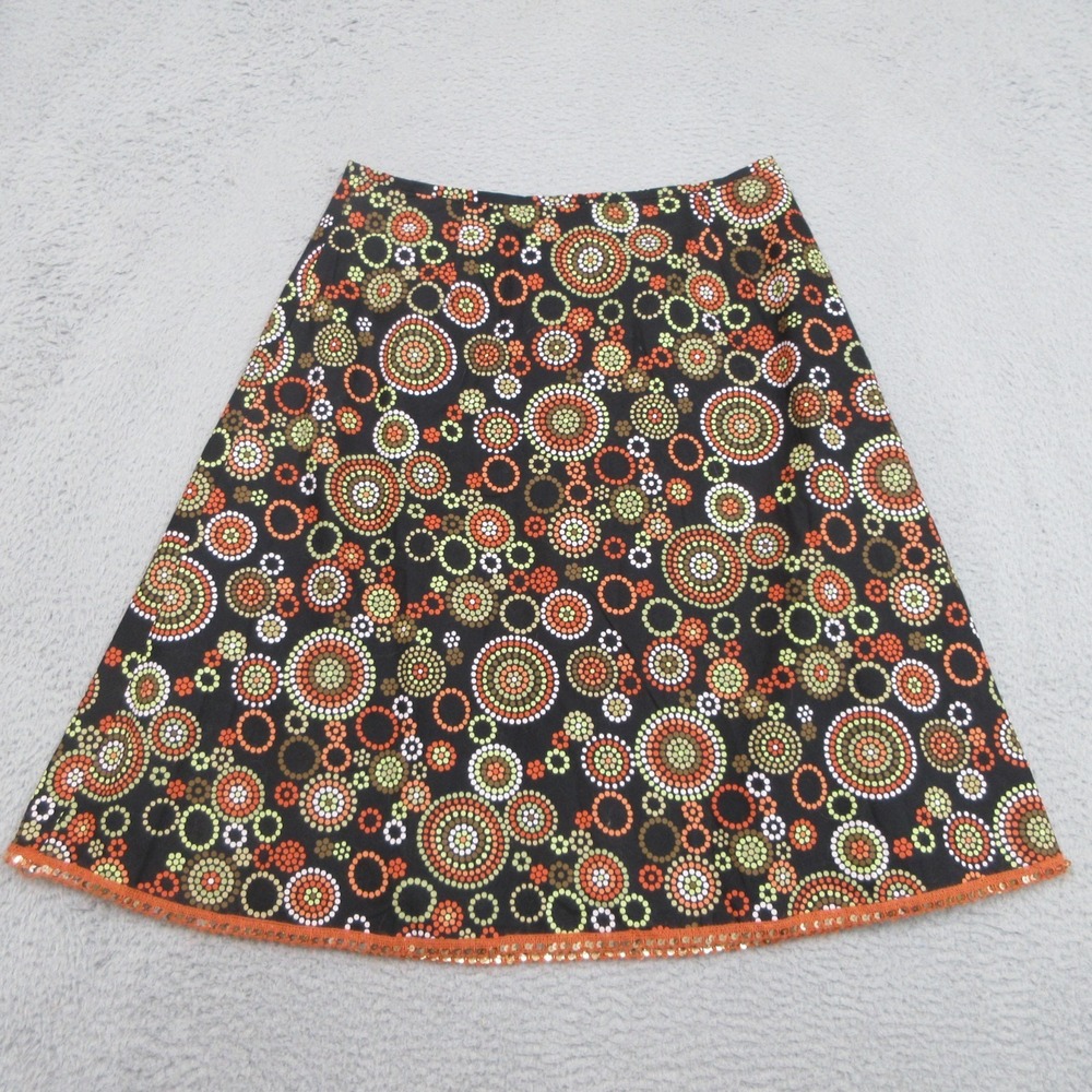 Talbots Boho Circle Pattern Skirt Women 12 Black Graphic Casual Hipster Bohemian